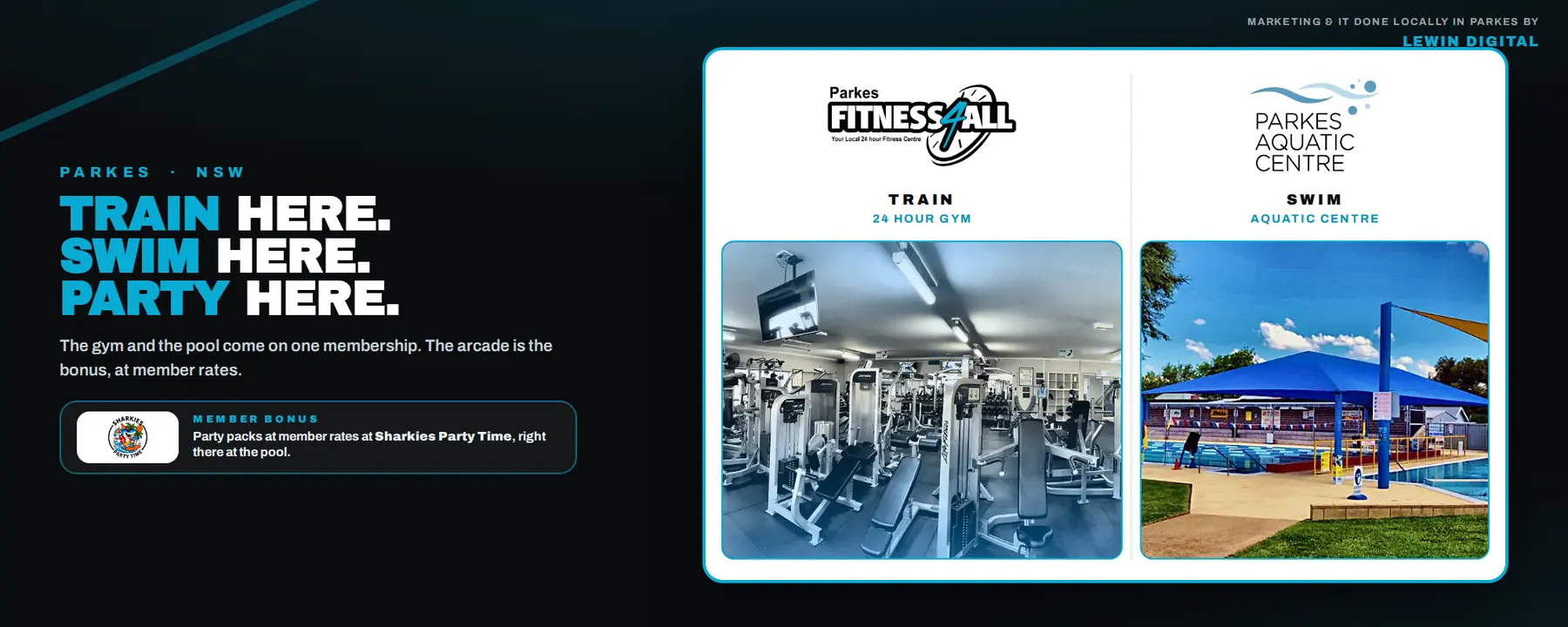 Train here, swim here, party here - one membership